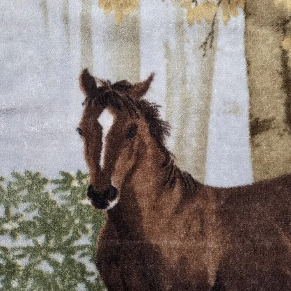 Biederlack Blanket Acrylic Throw 1980s Vintage Throw Wild Horse Mustang Pony